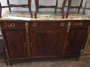FRENCH INLAID MARBLE TOP ORMOLU TRIMMED PETITE SIDEBOARD  c.1920s AS IS
