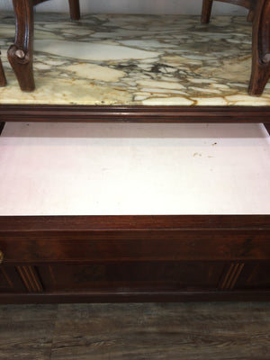 FRENCH INLAID MARBLE TOP ORMOLU TRIMMED PETITE SIDEBOARD  c.1920s AS IS
