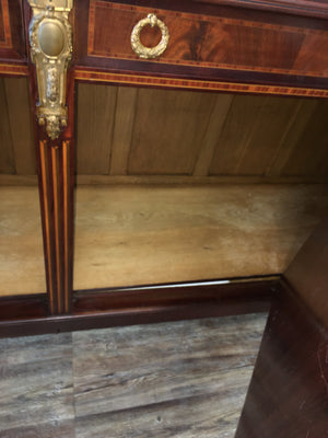 FRENCH INLAID MARBLE TOP ORMOLU TRIMMED PETITE SIDEBOARD  c.1920s AS IS