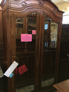 FRENCH WALNUT LOUIS XV MIRROR DOOR ARMOIRE  c.1920s