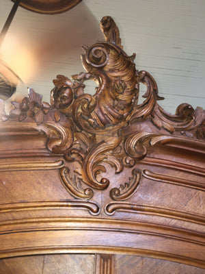 FRENCH WALNUT LOUIS XV MIRROR DOOR ARMOIRE  c.1920s