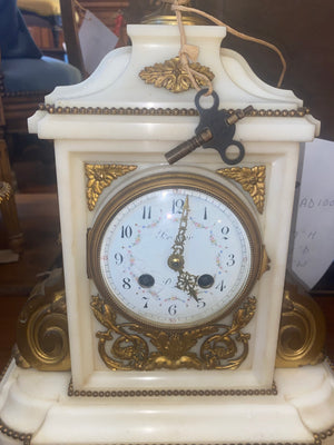 French Marble and Bronze Clock 3 Piece Set C. 1920s