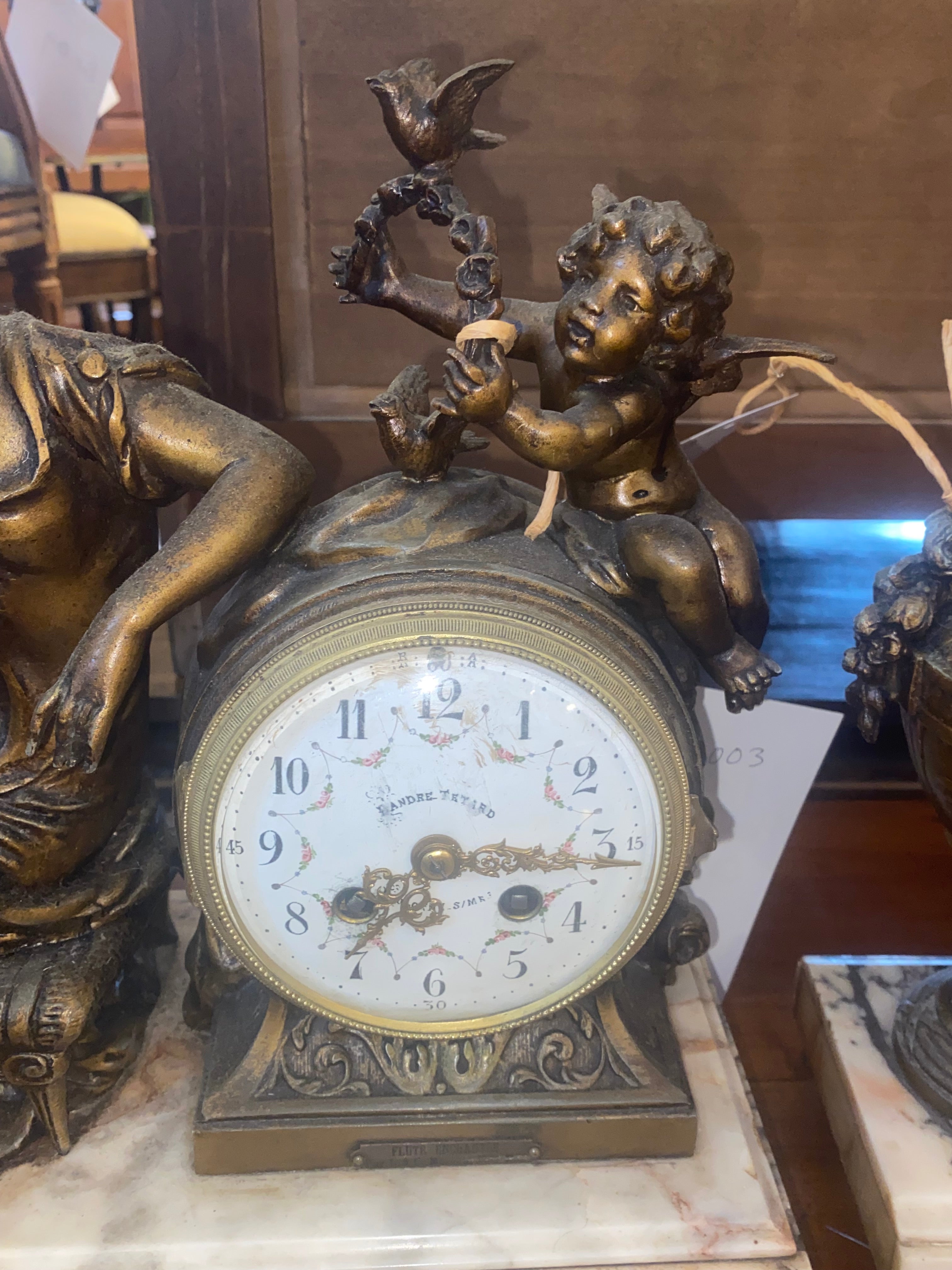 3 Piece Marble French Clock Set C. 1920s