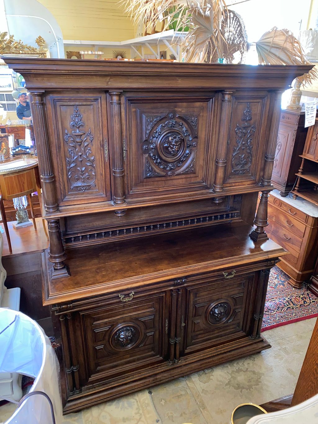 French Carved Walnut Double Buffet C. 1890