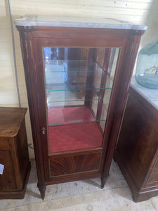 Marble Topped Petite French Curio Cabinet in Mahogany