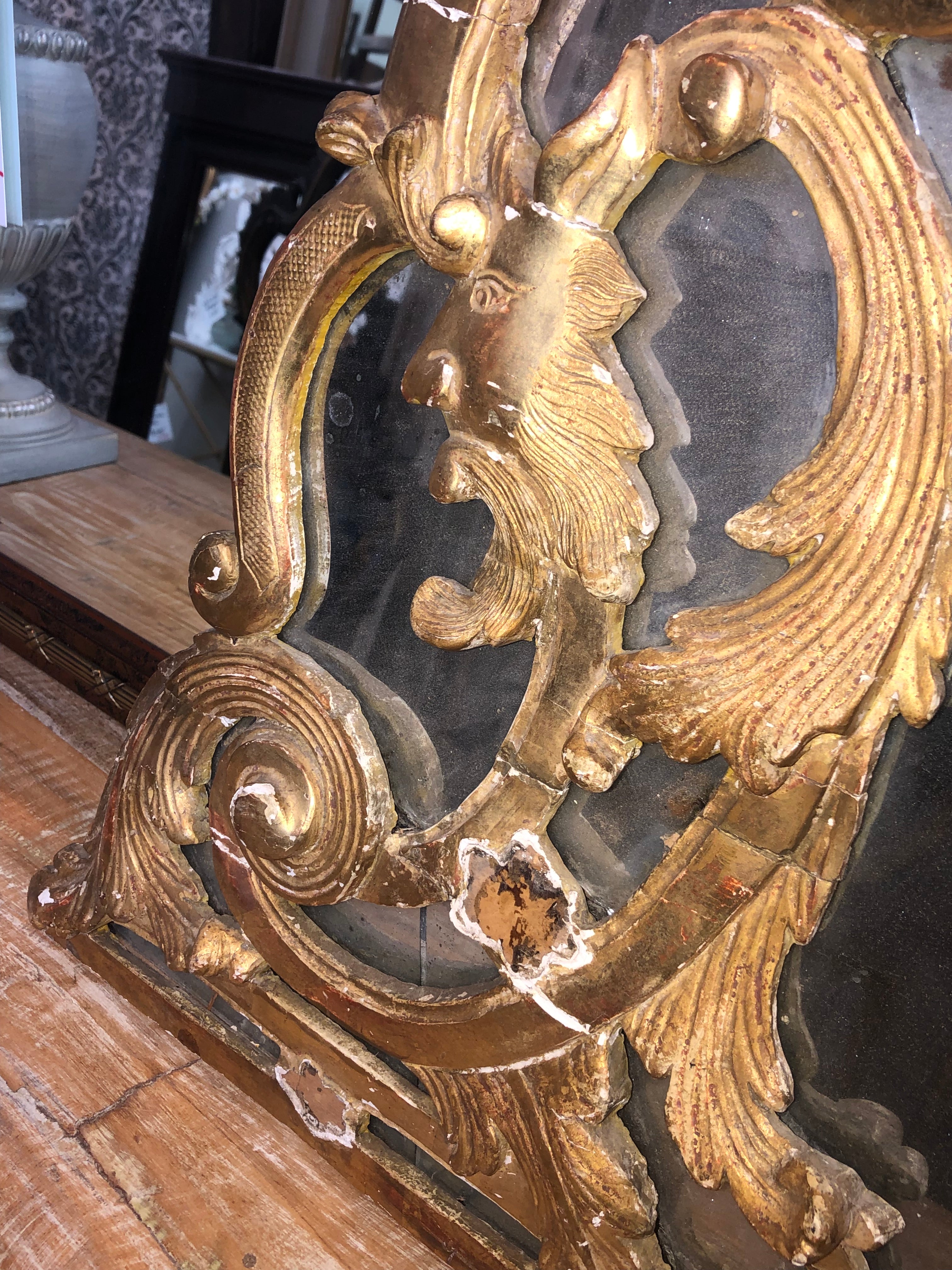 French Pediment Carved Gilt Mirror C. 1870